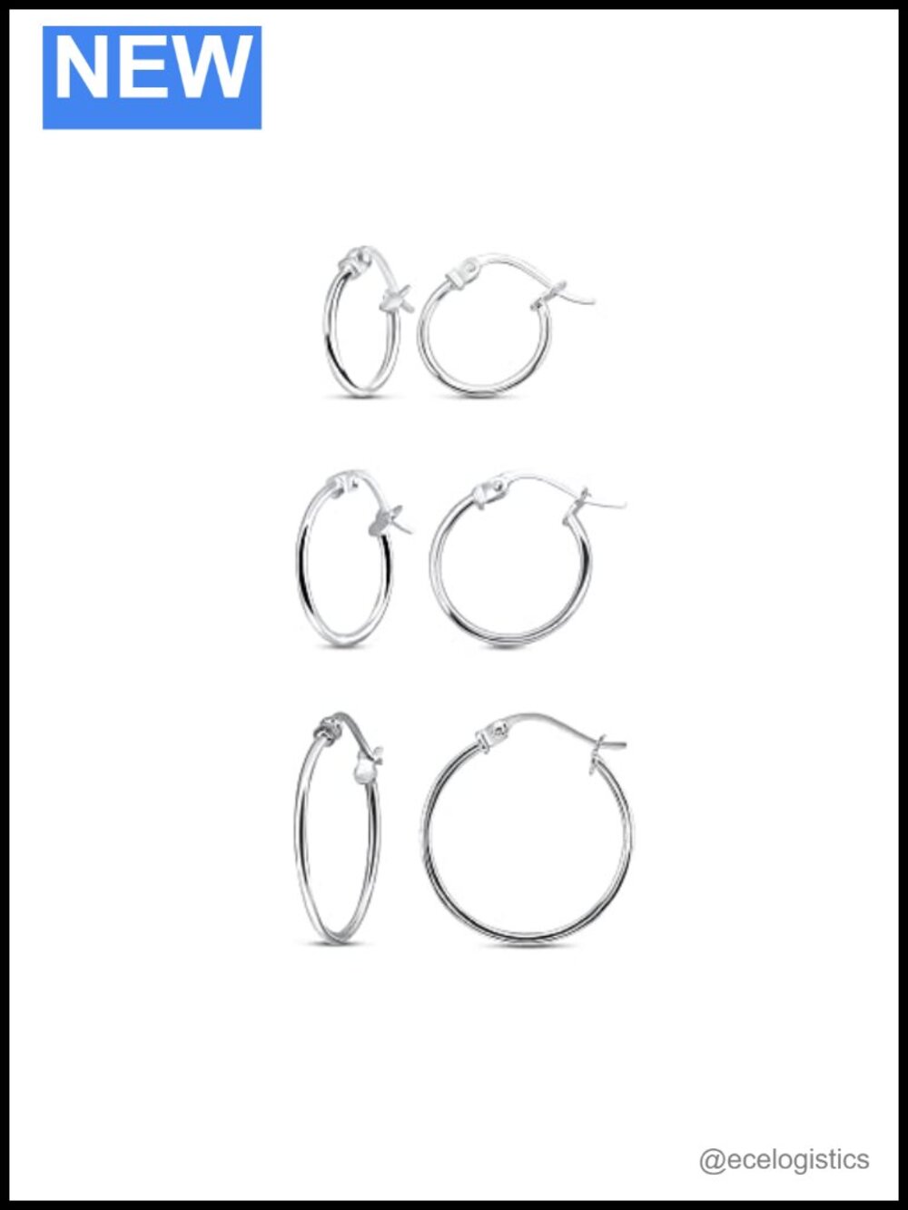 Sterling Silver Hoop Earrings Set Click-Top Thin Light Polished Round